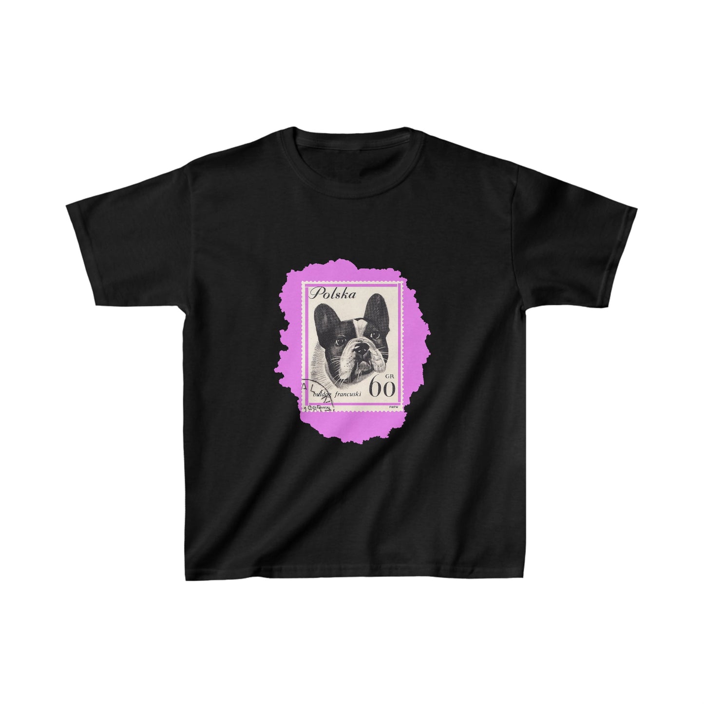pink french bulldog black tee for kids