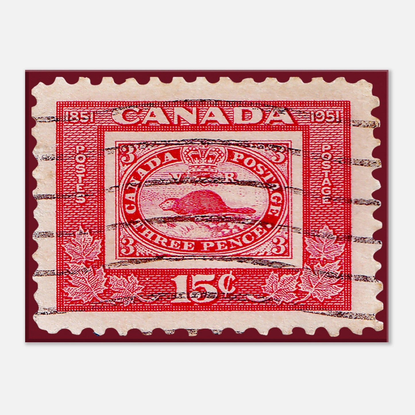 Beaver Canada 1951 Red Canvas Print Material