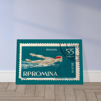 Swimming Romania 1963 Turquoise Canvas Print Material