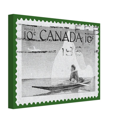 Canoe Canda 1955 Green Canvas Print Material