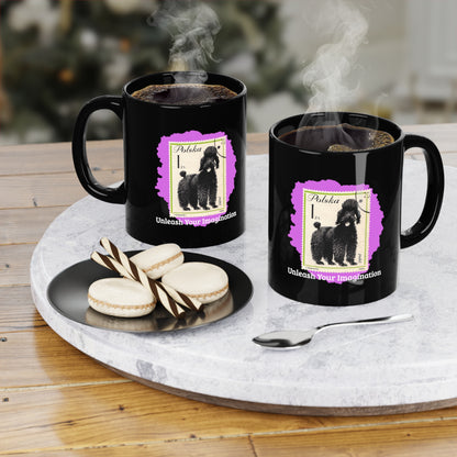 Poodle StampArt Black Coffee Mug, Pink