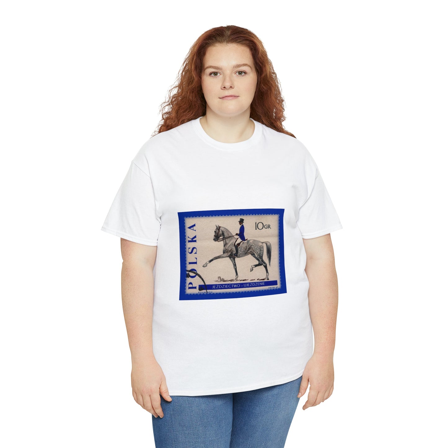 Horse Riding Blue Stampart Cotton Tee T-Shirt