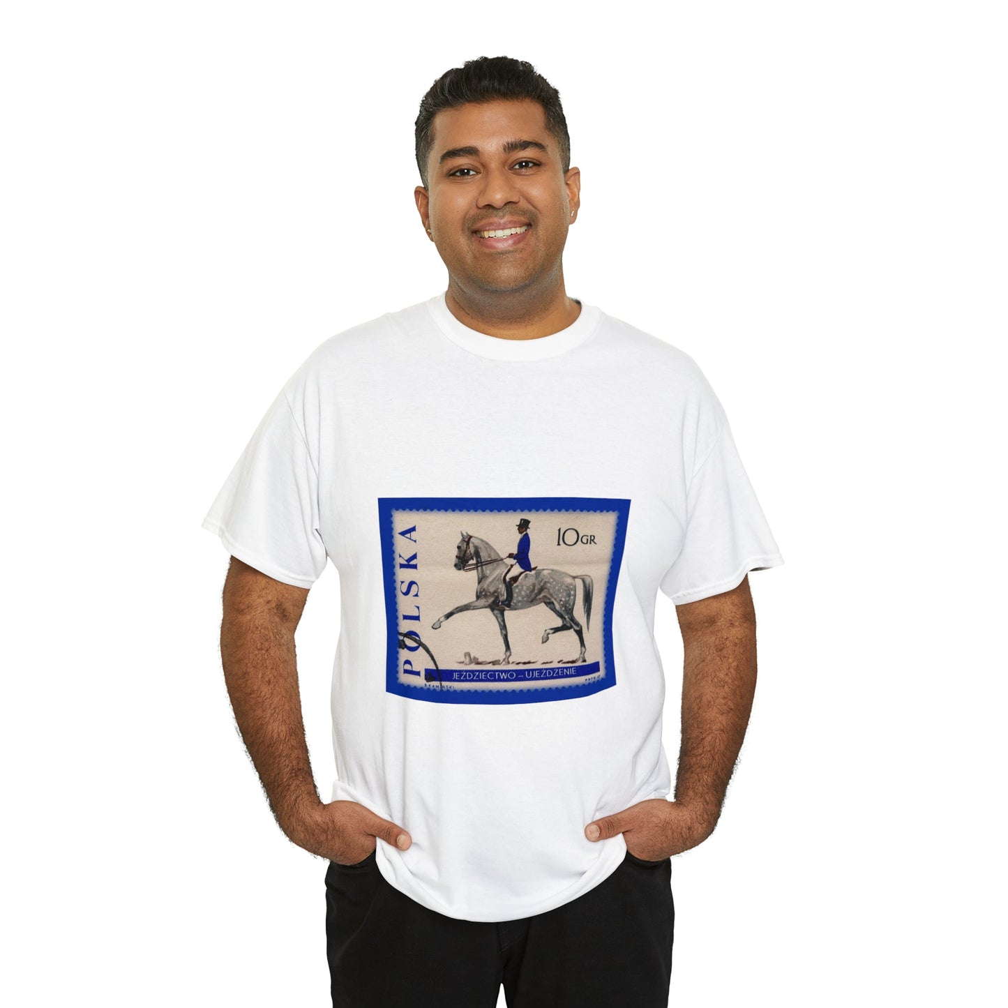 Horse Riding Blue Stampart Cotton Tee T-Shirt