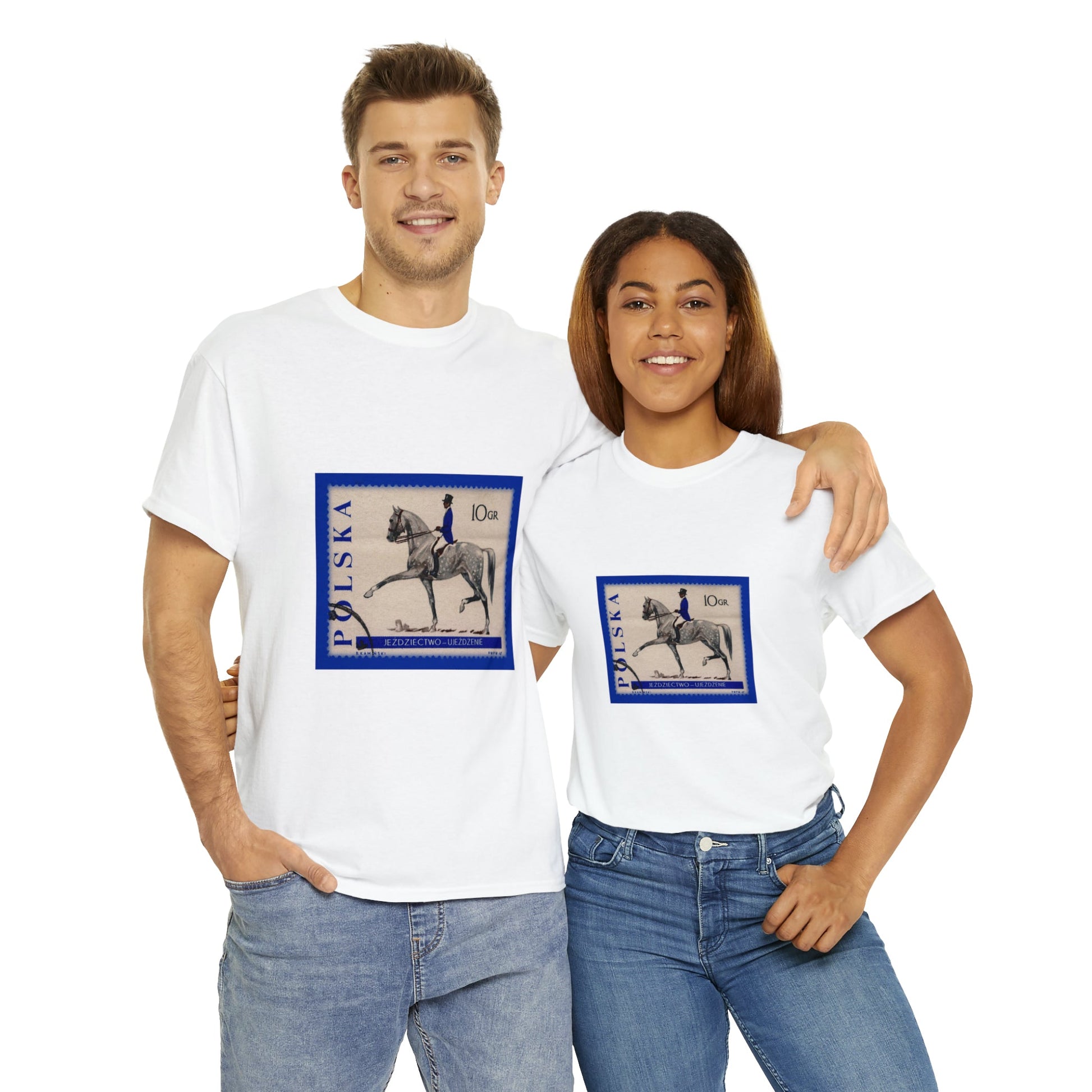 Horse Riding Blue Stampart Cotton Tee T-Shirt