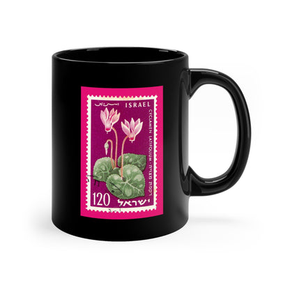 Floral Stampart Black Coffee Mug Cyclamen 11Oz /