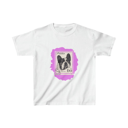 pink french bulldog tee for kids white