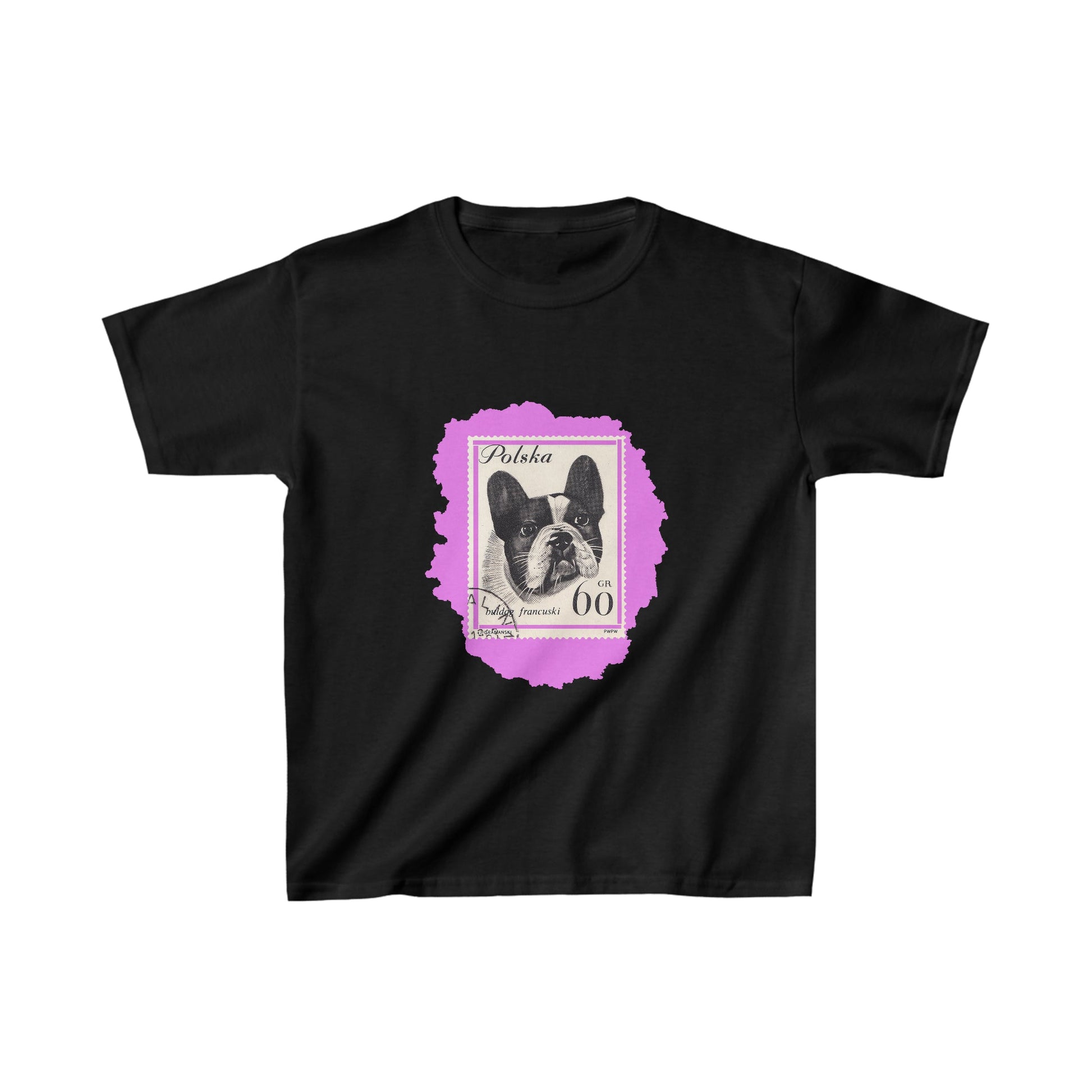 pink french bulldog black tee for kids 