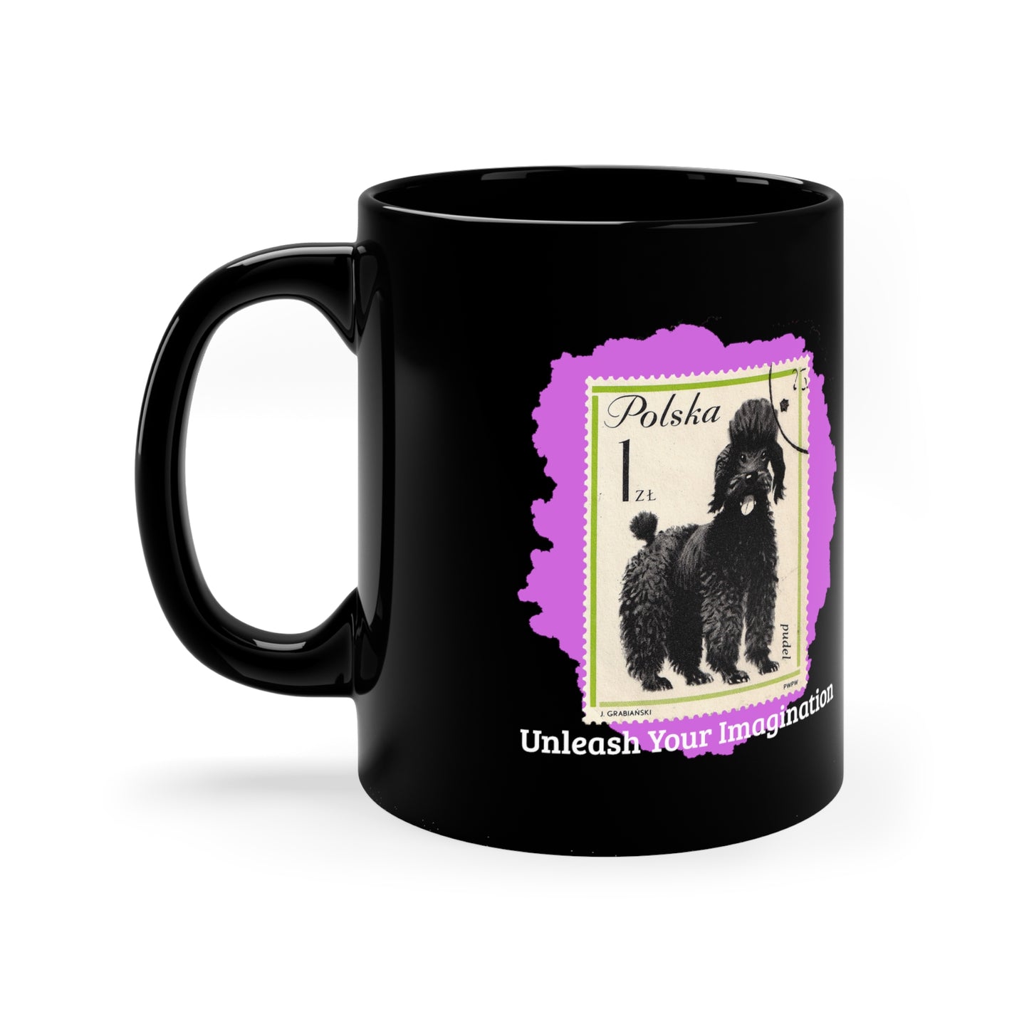 Poodle StampArt Black Coffee Mug, Pink