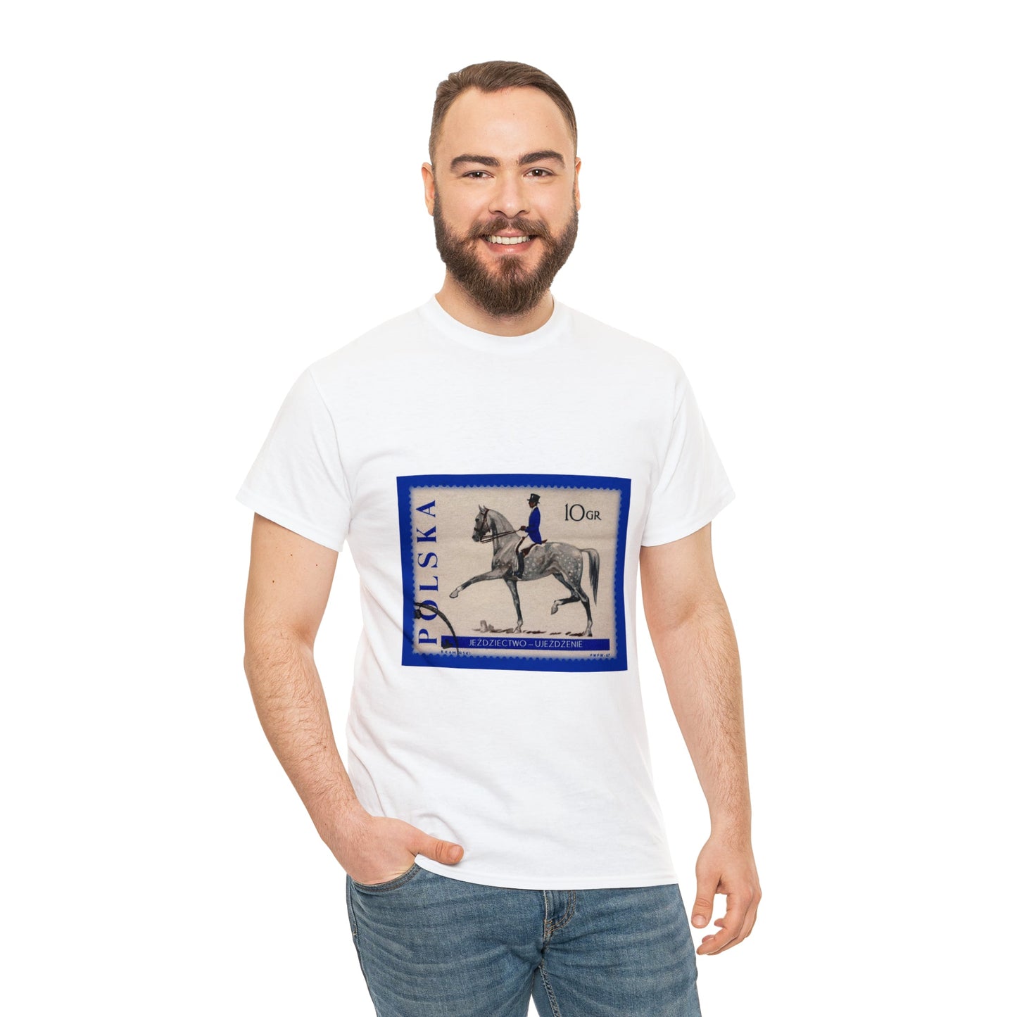 Horse Riding Blue Stampart Cotton Tee T-Shirt