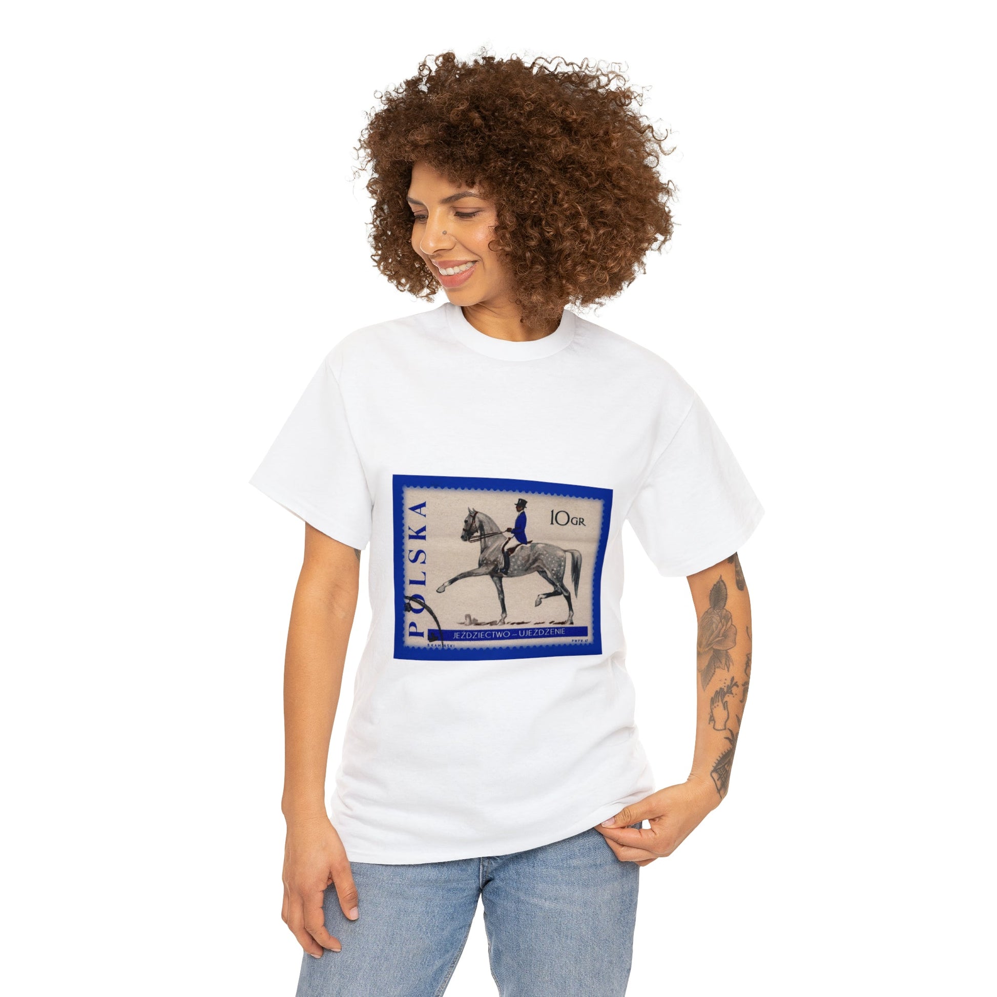 Horse Riding Blue Stampart Cotton Tee White / S T-Shirt