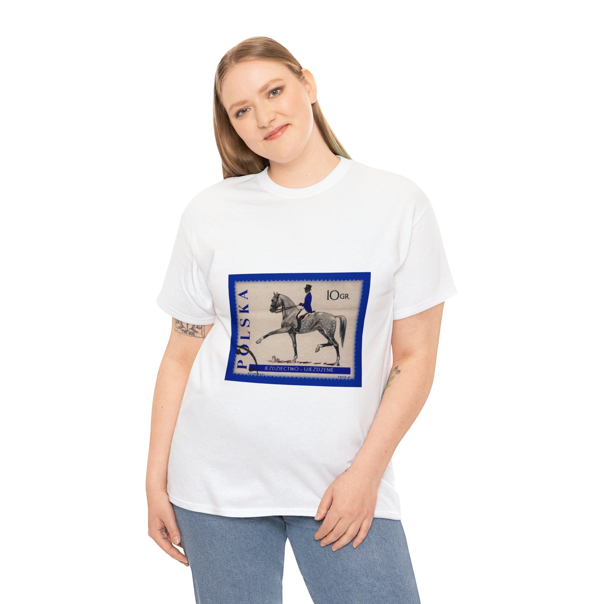 Horse Riding Blue Stampart Cotton Tee T-Shirt