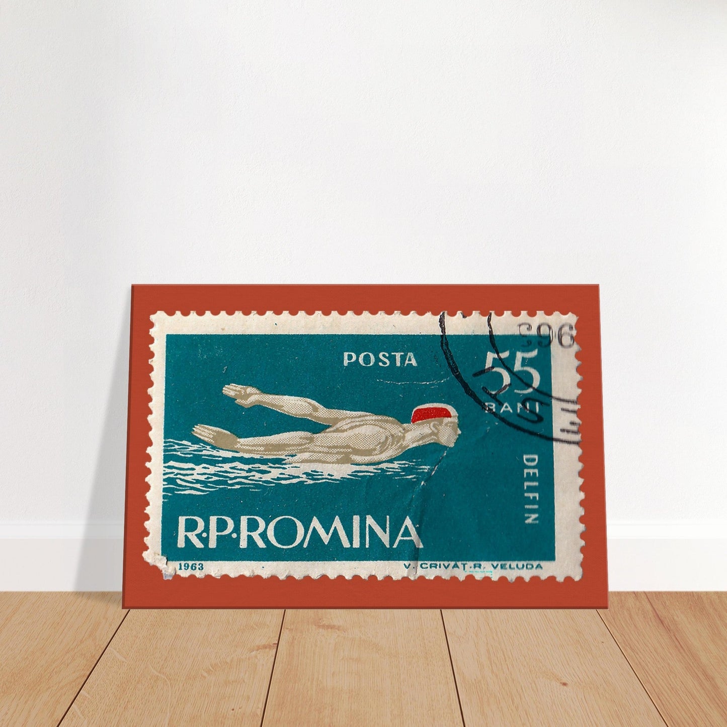 Swimming Romania 1963 Orange Canvas Print Material