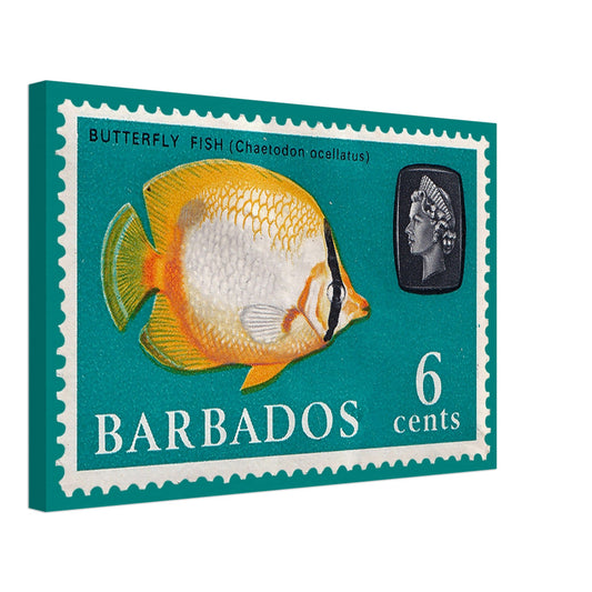 Butterfly Fish Barbados 1965 Turquoise Canvas Print Material