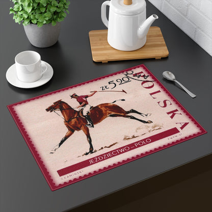 Horse Riding Poland 1967 Red Placemat 18 × 14 Home Decor