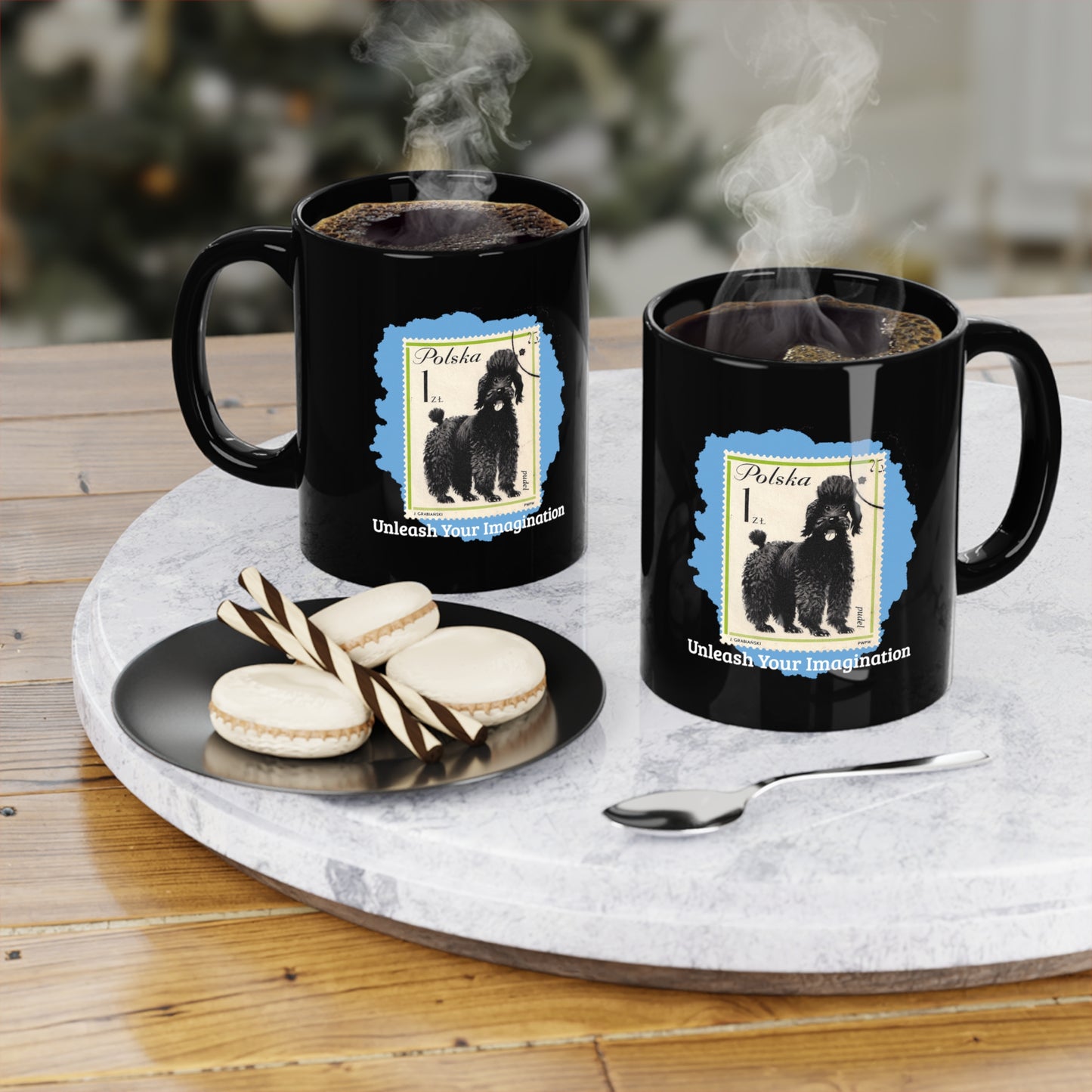 Poodle StampArt Black Coffee Mug, Blue