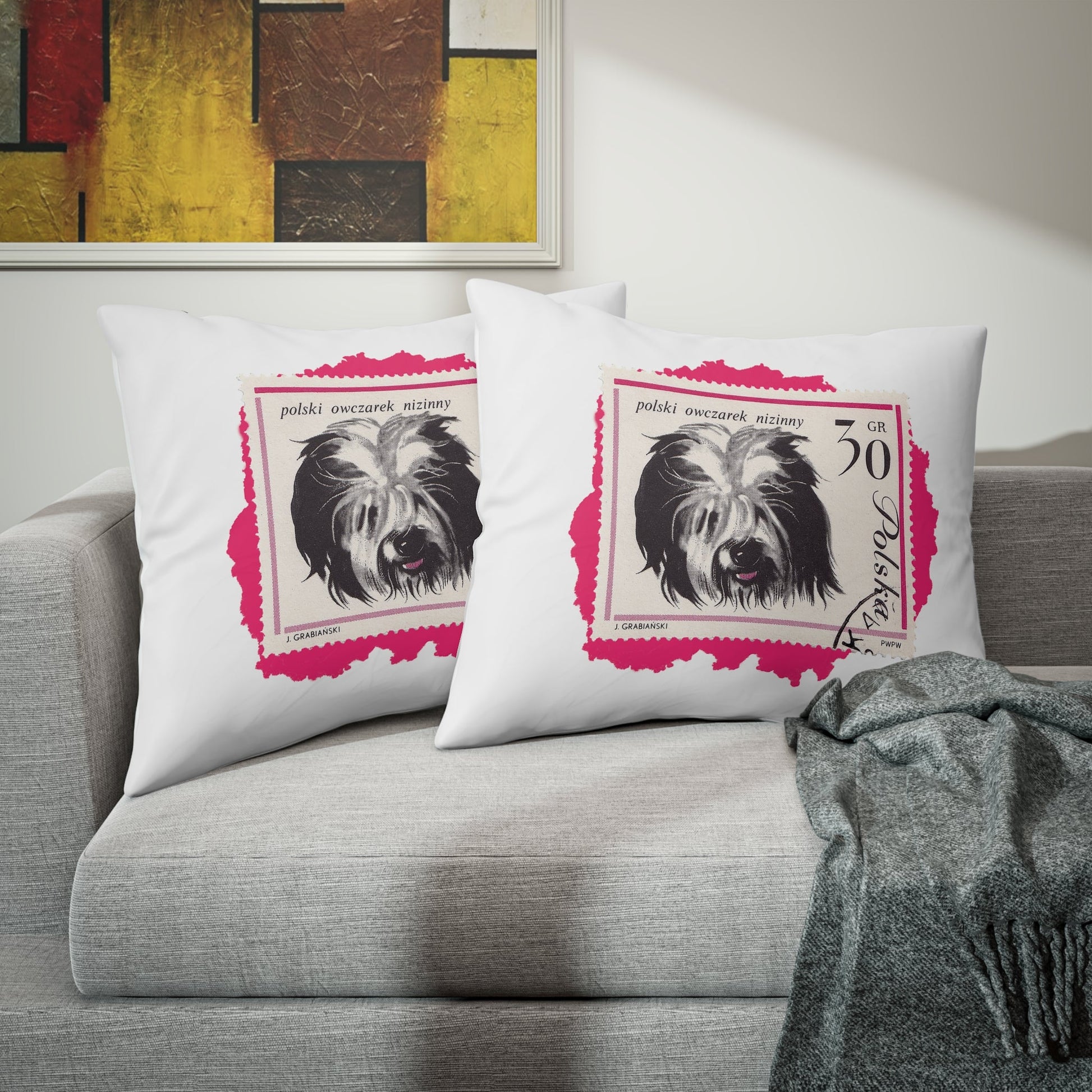 Sheepdog Stampart White Pillow Case Home Decor