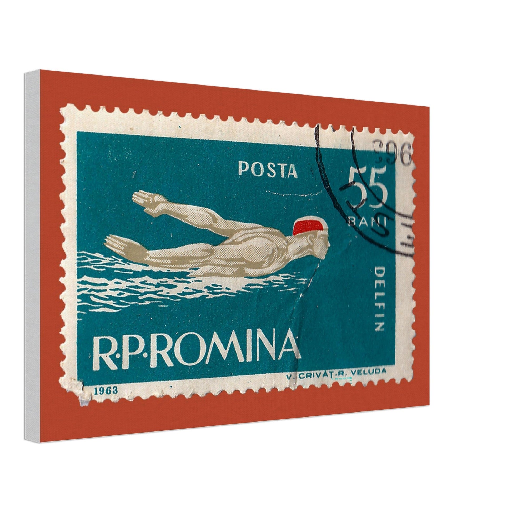 Swimming Romania 1963 Orange Canvas Print Material