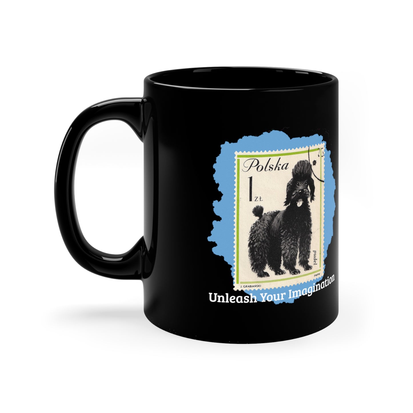 Poodle StampArt Black Coffee Mug, Blue