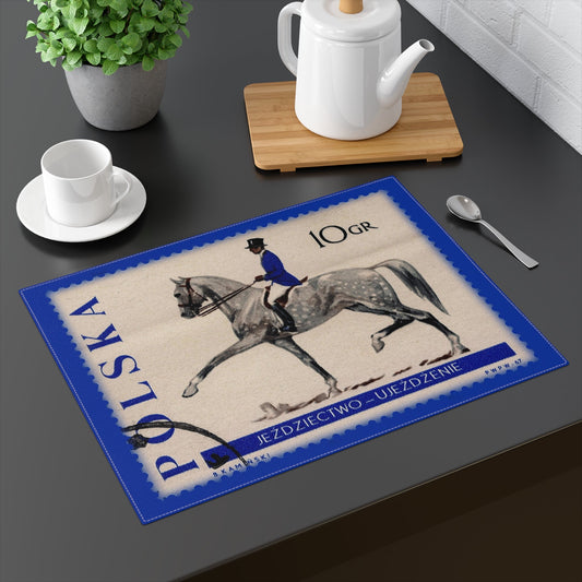 Horse Riding Poland 1967 Blue Placemat 18 × 14 Home Decor