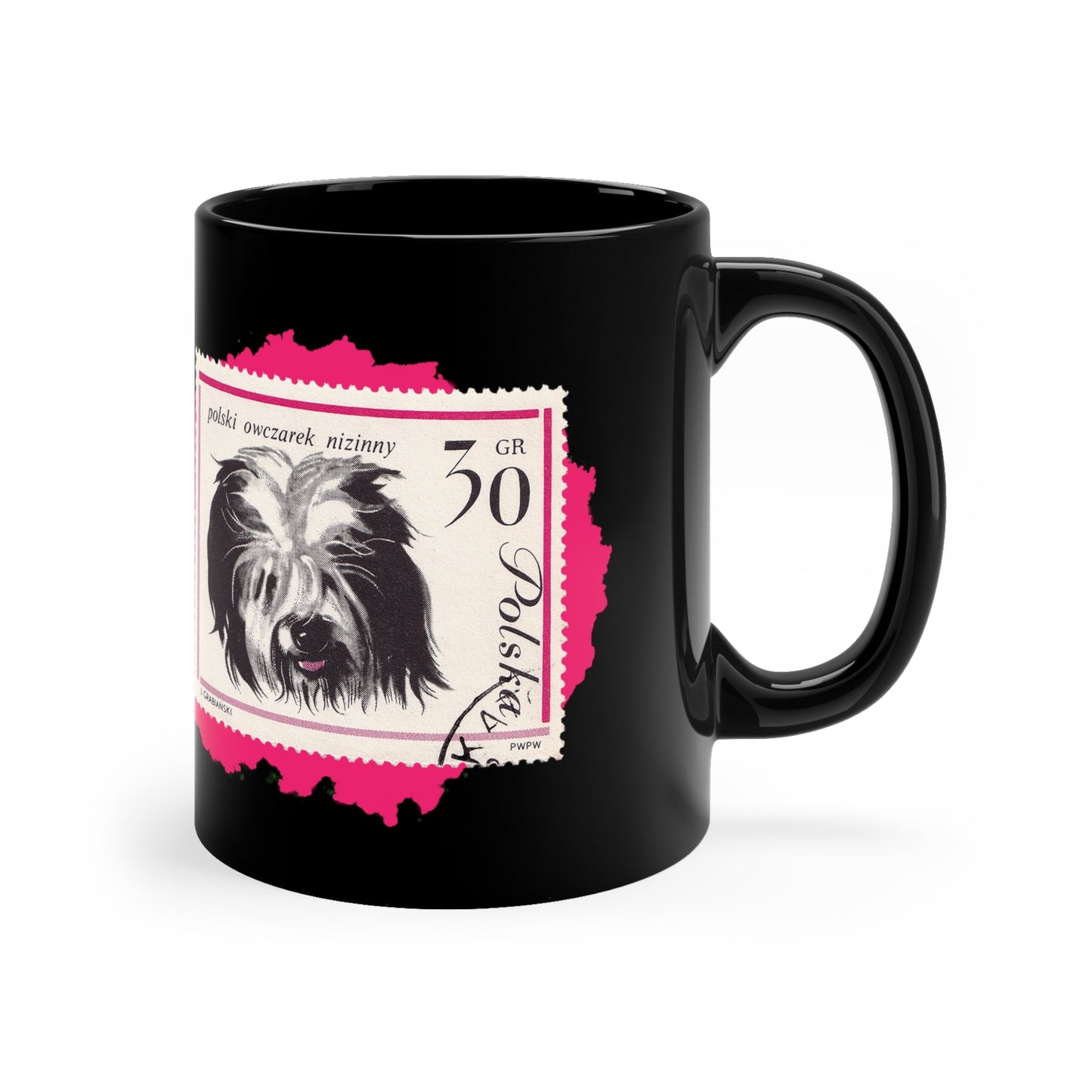 Sheepdog Stampart Black Coffee Mug 11Oz