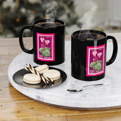 Floral Stampart Black Coffee Mug Cyclamen