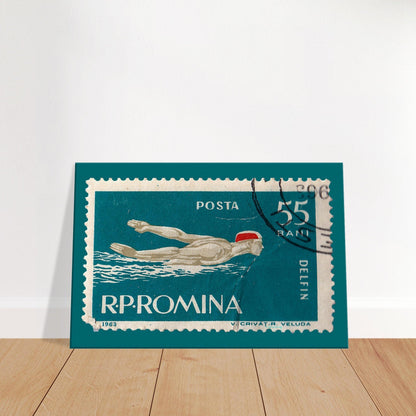 Swimming Romania 1963 Turquoise Canvas Print Material