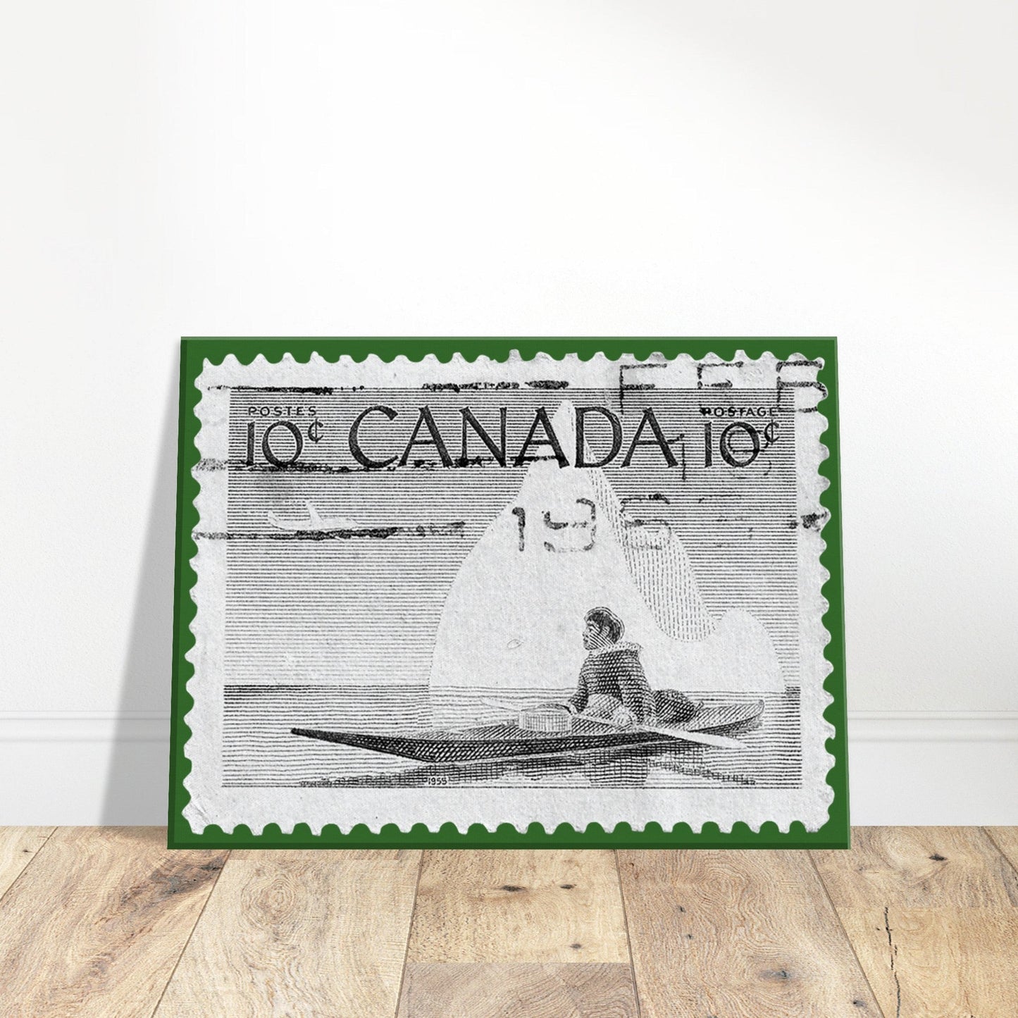 Canoe Canda 1955 Green Canvas Print Material