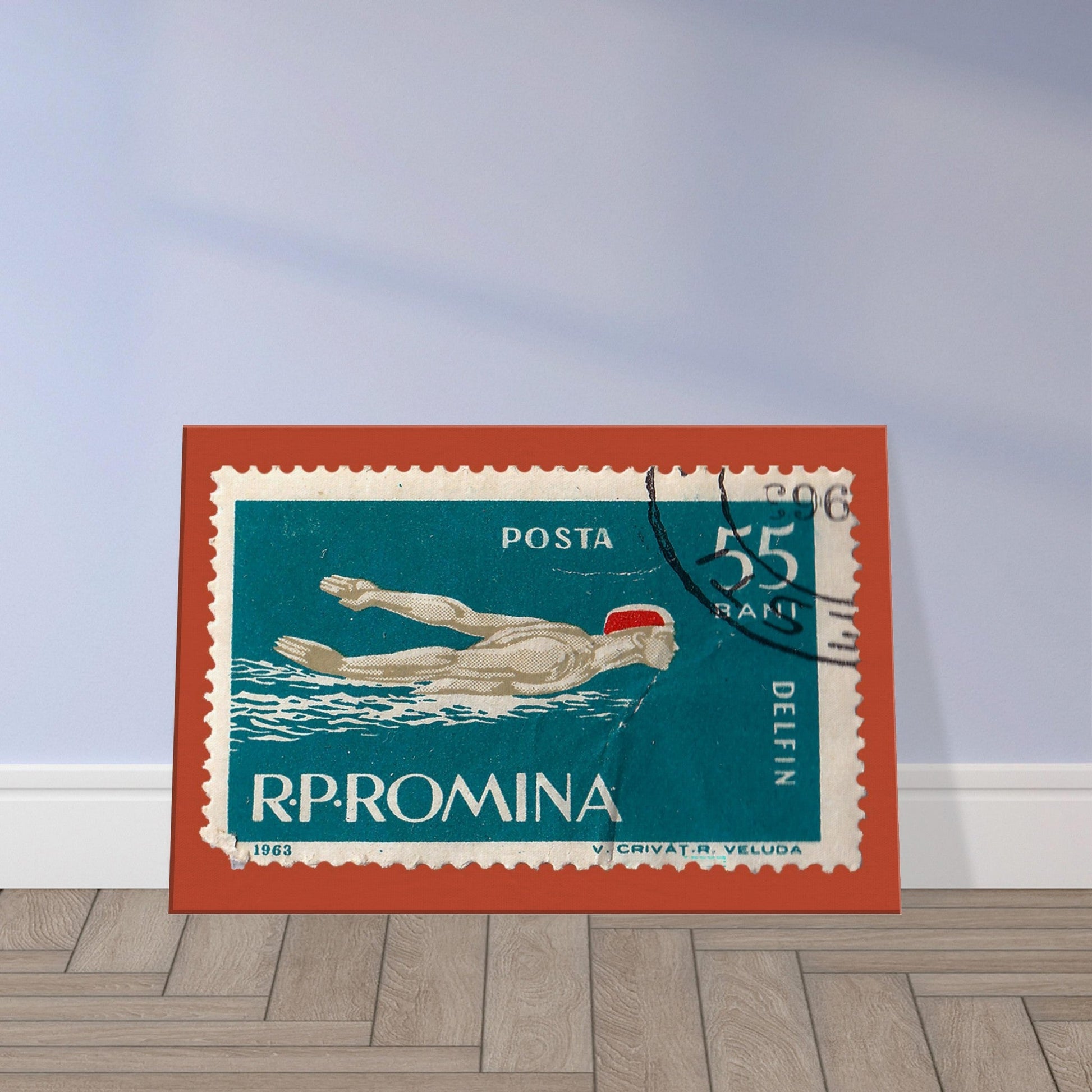 Swimming Romania 1963 Orange Canvas Print Material