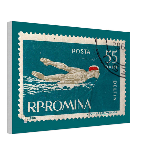 Swimming Romania 1963 Turquoise Canvas Print Material