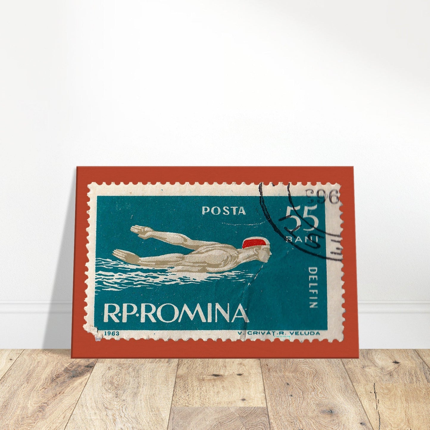 Swimming Romania 1963 Orange Canvas Print Material