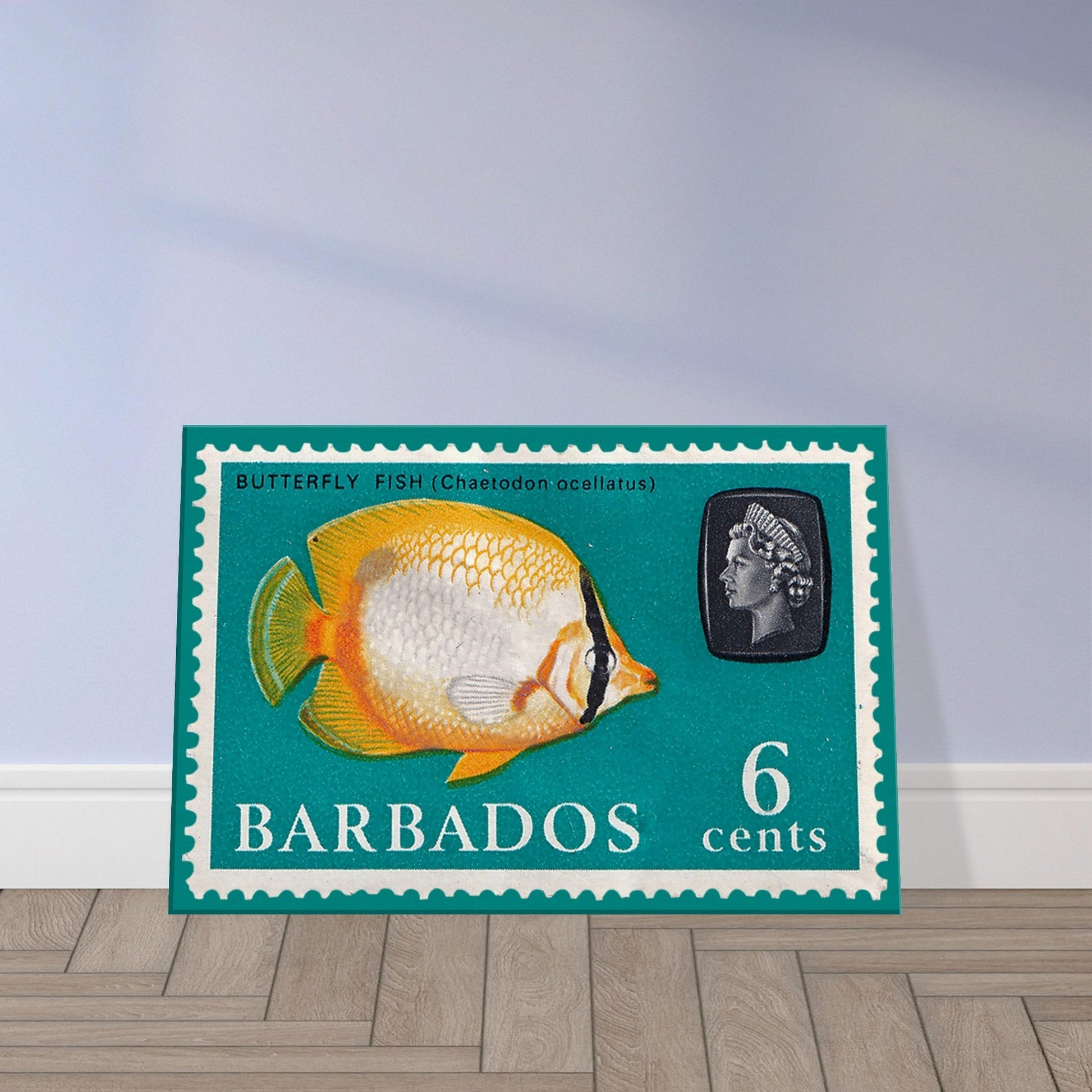 Butterfly Fish Barbados 1965 Turquoise Canvas Print Material