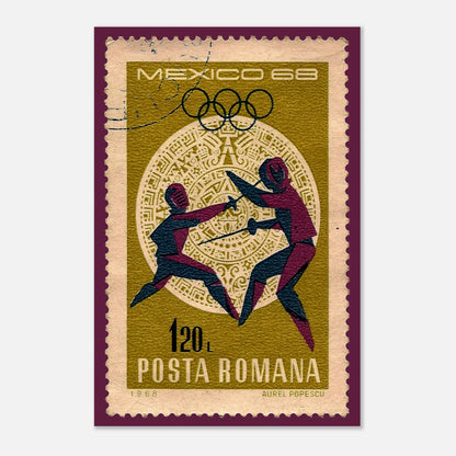 Fencing Mexico Olympics Romania 1968 Poster Print Material