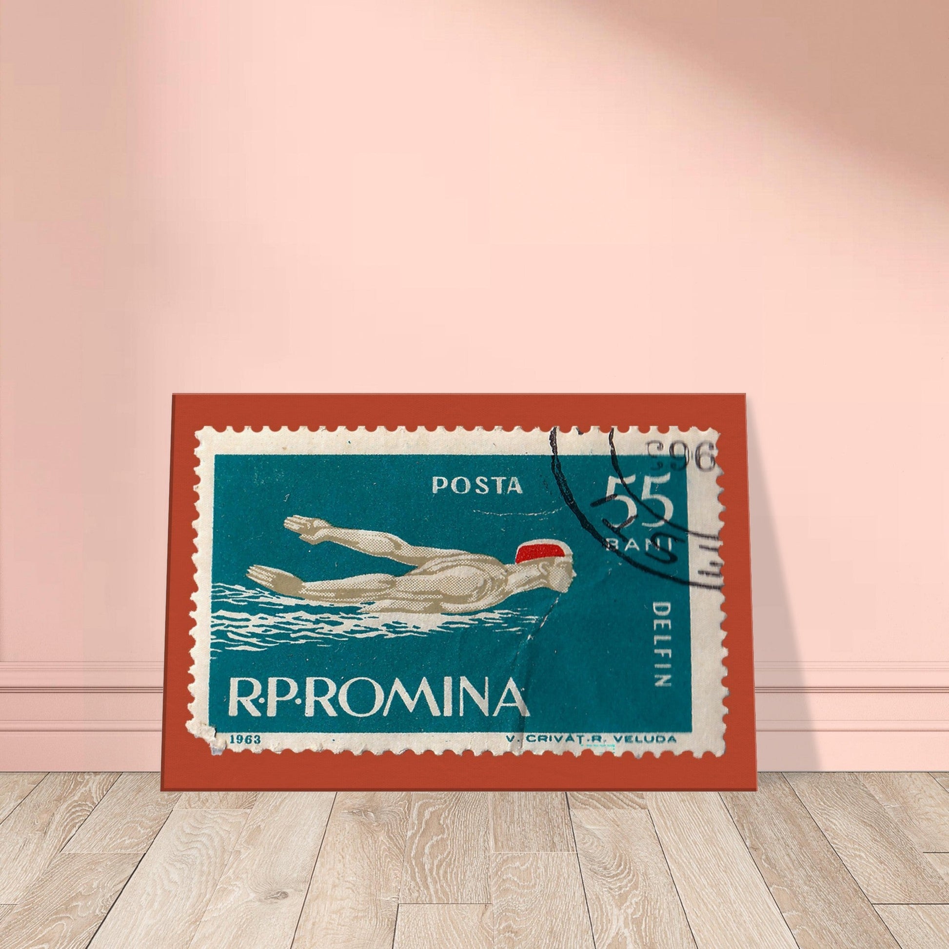 Swimming Romania 1963 Orange Canvas Print Material