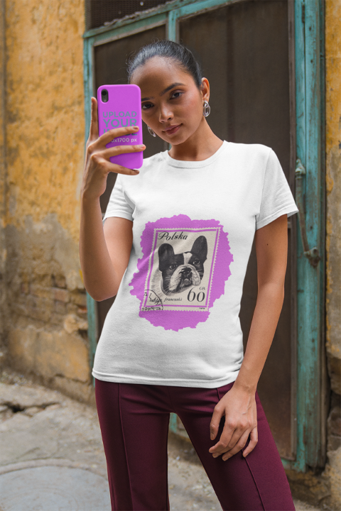 pink french bulldog tee for kids white teenager