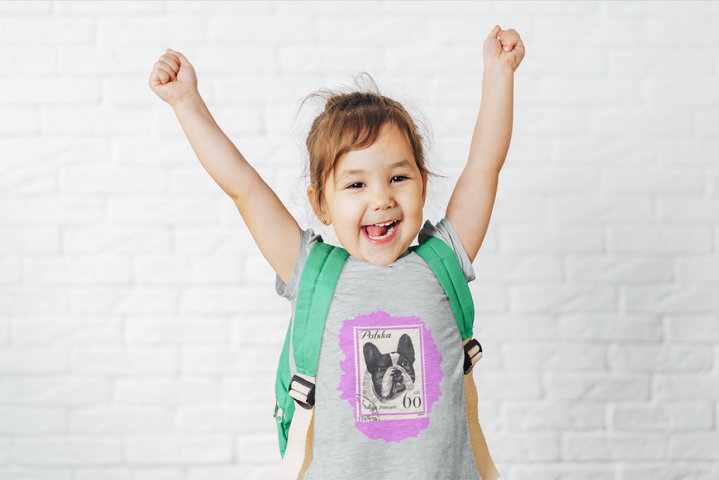 pink french bulldog tee for kids gray